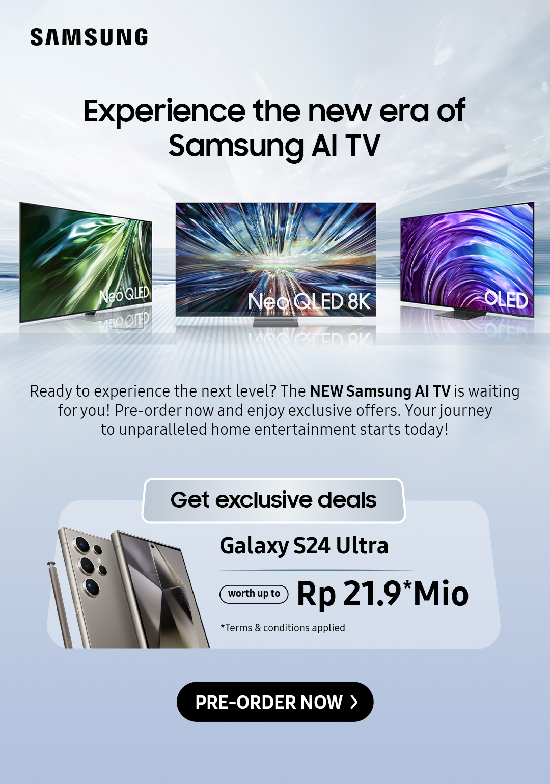 Experience the new era of Samsung AI TV | Ready to experience the next level? The NEW Samsung Al TV is waiting for you! Pre-order now and enjoy exclusive offers. Your journey to unparalleled home entertainment starts today!