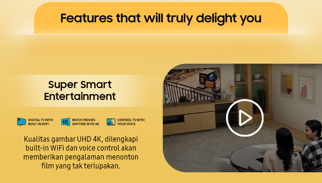 Super Smart Entertainment | Kualitas gamabr UHD 4K, dilengkapi built-in WiFi dan voice control akan memberikan pengalaman menonton yang tak terlupakan. Klik di sini untuk menonton video!