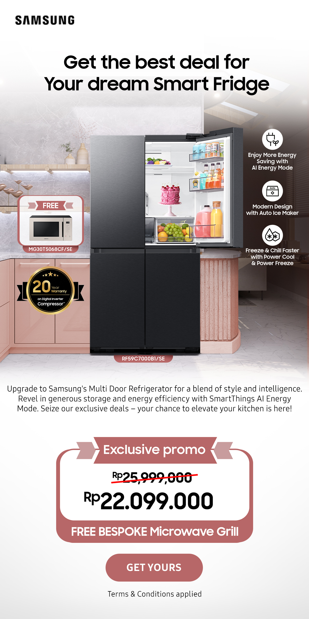 Get the best deal your dream Smart Fridge | Upgrade to Samsung's Multi Door Refrigerator for a blend of style and intelligence. Revel in generous storage and energy efficiency with SmartThings Al Energy Mode. Seize our exclusive deals - your chance to elevate your kitchen is here!