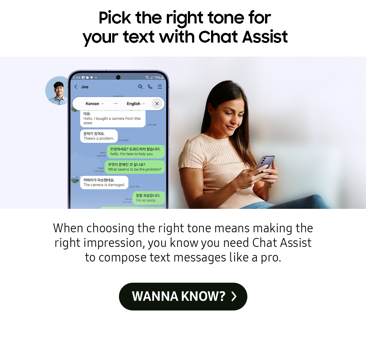 Pick the right tone for your text with Chat Assist | When choosing the right tone means making the right impression, you know you need Chat Assist to compose text messages like a pro.