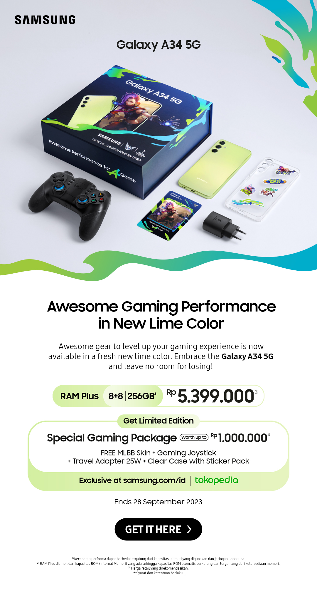 Awesome Gaming Performance in New Lime Color | Awesome gear to level up your gaming experience is now available in a fresh new lime color. Embrace the Galaxy A34 5G and leave no room for losing! Click here to get it now in special gaming package!